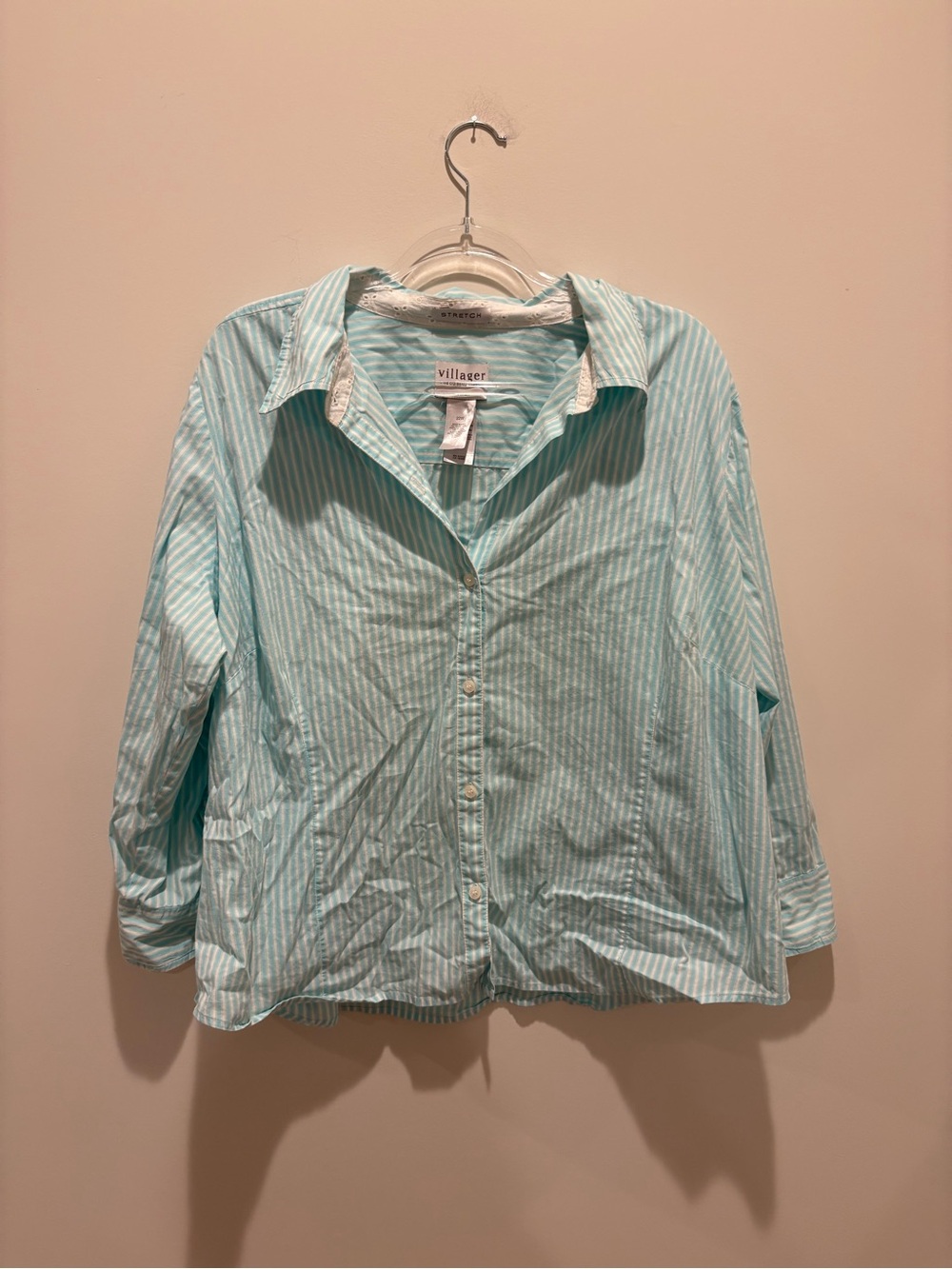 villager Men’s Mint Blue Striped Button-Down Shirt